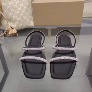 Spain 2024 summer new single strap open toe buckle strap women's shoes silver rhinestone French casual flat sandals