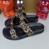 ZA women's shoes 2024 new product round headed straight strap with exposed toes thick soled sandals leopard print metal buckle decoration height increasing cool slippers for women