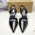 ZA women's shoes 2024 summer new women's shoes high heels black patent leather pointed toe buckle high-heeled sandals for women