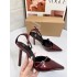 ZA's new 2024 burgundy French high-heeled shoes with pointed cutouts and straps, featuring a niche style for women wearing sandals