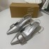 ZA2024 New Fashionable Low Heel Pointed Straight Strap Buckle Square Buckle Silver Metal Strap Sandals for Women