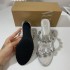 ZA's new 2024 summer round toe slim heel high-heeled shoes for women, adorned with rhinestone decorations and a single ribbon back empty sandals for women