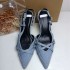 ZA2024 Spring/Summer New Product Denim Shallow Mouth Strap Hollow Baotou Sexy Stiletto Fashion Sandals Muller