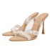 ZA new 2024 summer pearl transparent slim heeled high heels for women with exposed heels and toes, wearing fashionable pointed shoes for women