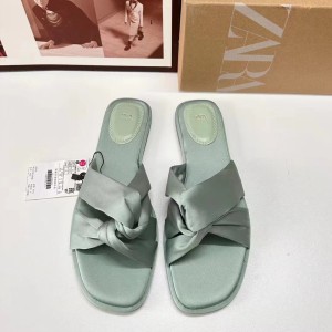 ZA Summer 2024 New Product Summer Square Head Flat Bottom French Green Casual Cross Silk Strap Comfortable Sandals for Women