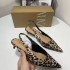 ZA women's shoes 2024 autumn new pointed leopard print high heels, slim heels, empty kitten heels, toe sandals, shallow breath