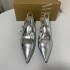 ZA's new 2024 summer pointed thin heel silver high heels for women, with exposed heels at the back and metal trendy fashion sandals for women