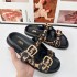 ZA Women's Shoes 2024 Summer New Product Fashion Foreign Trade Thick Bottom Leopard Pattern Metal Buckle Decoration Back Air Versatile Cool Slippers for Women