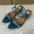 ZA women's shoes 2024 summer blue rhinestone embellished high heels with pointed, thin heels and exposed toes, fashionable one-piece sandals for women