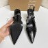 ZAKQ2024 Autumn New High Heels Black Lacquered Leather Bow Pointed Fine Heels Rear Tripping Strap Shallow Sandals for Women