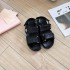 2024 New Miu Home Metal Letter Logo Sheep Leather Velcro Toe Exposed Thick Bottom Fashion Sports Sandals for Women