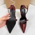 ZA's new 2024 burgundy French high-heeled shoes with pointed cutouts and straps, featuring a niche style for women wearing sandals