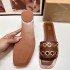 ZA Summer 2024 Foreign Trade Flat bottomed Women's Shoes Square Head Metal Rivet Decoration One Word Fashion Rear Empty Flat Heel Sandals for Women