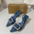 ZA Baotou Sandals Women's 2024 Autumn New Blue Cowboy High Heels with Pointed Water Diamond Buckle and Mixed Strap, Fine Single order Shoes