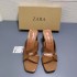 ZA new 2024 summer square toe cross with exposed toe sandals for women, thick heels, cowhide leather high heels for women