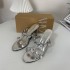 ZA's new 2024 summer round toe slim heel high-heeled shoes for women, adorned with rhinestone decorations and a single ribbon back empty sandals for women