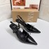 ZAKQ2024 Autumn New High Heels Black Lacquered Leather Bow Pointed Fine Heels Rear Tripping Strap Shallow Sandals for Women