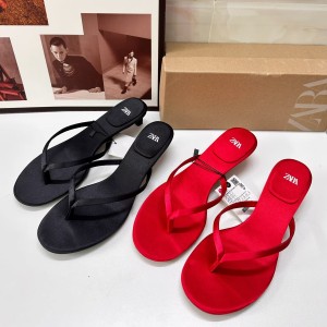 ZA new product 2024 summer European and American style round head three color clip toe cat heel low heel breathable exposed heel high heels sandals for women