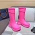 High end B family high tube rain boots 2022 new thick soled height increasing waterproof boots for women candy colored mid tube perforated boots