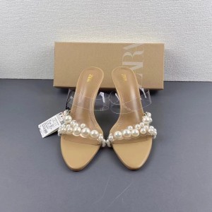 ZA2024 Summer New Product: Pointed Pearl Fine Heels, Women's Fashion Style, Transparent Rear Open toed Sandals for Women