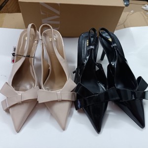 ZA2024 Summer New Women's Shoes Butterfly Dew Heel Muller Shoes Pointed Shallow Mouth Lacquer Leather Single Shoes