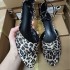 ZA New Product 2024 Summer Fashion Versatile Leopard Pattern Open Toe Thin Heel Short Heel Women's Shoes Fish Mouth Strap Sandals