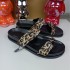 ZA women's shoes 2024 new product round headed straight strap with exposed toes thick soled sandals leopard print metal buckle decoration height increasing cool slippers for women