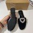 ZA New 2024 Summer Water Diamond Open toed Flat Bottom Outerwear Cool Slippers for Women Black Heart Shaped Buckle Beach Slippers for Women