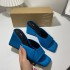 ZA New French Summer 2023 Fashion Women's Shoes Coarse Heel Straw Blue Open Toe Fashion Post Air Trendy Women's Sandals