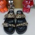 ZA New Product 2024 Summer European and American Thick Bottom Round Head Shaped Bottom Leopard Pattern Metal Buckle Shining Fashion Sandals for Women