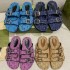 2023 new G family summer double button flat bottom flip flops for wearing beach sandals, Korean version women's slippers, canvas color blocked