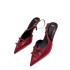 ZA Series 2024 Autumn New French Red Pointed Bow High Heels with Headless Back Air Single Shoes Sandals for Women