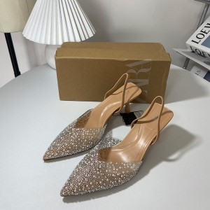 ZA new 2024 summer pointed thin heel shallow mouth high heels for women, with a pearl embellishment on the back and a strap on the toe. Sandals for women