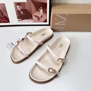 ZA New Product 2024 Autumn French European and American Style Flat Bottom Strap Thin Strap Double Buckle Thick Bottom Casual Shoes Sandals for Women