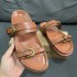 ZA Summer New Product 2024 One Belt Back Empty Women's Shoes Black Buckle Breathable Round Head Fashion Flat Sandals