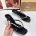 ZA women's shoes 2024 summer new bead rhinestone flip flops fashionable and simple clip toe slim heel high-heeled sandals for women