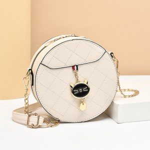 Live streaming recommendation women's bag 2024 summer new fashionable cat small round bag Korean version diamond grid embroidery thread single shoulder chain bag