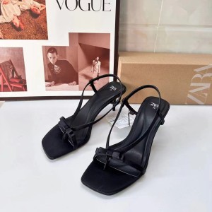 ZA New Women's Shoes 2024 Summer Square Head with Shallow Mouth and Thin Heel Fashion Open Toe Breathable Casual High Heels for Women