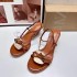 ZA New Product 2024 Summer One Belt Professional Women's Shoes Brown Metal Decoration Fashion Trendy High Heels Sandals Women