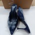 ZA2024 Summer New Product Women's Shoes Blue Denim Pointed High Heels Women's Shoes Thin Heels Butterfly Decoration Back Empty Shoes Women