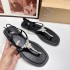 ZA summer new 2024 casual flat sandals diamond rhinestone chain decoration flip flops small fragrant style outdoor shoes