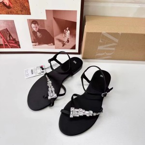 ZA2024 new product rhinestone clip on sandals for women, with a single buckle strap and back strap, fashionable and versatile fairy low heeled women's shoes