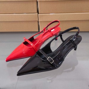 2024 Spring New Product ZA Women's Shoes Shallow Mouth Pointed Headband Buckle Middle Heel Sandals Women's Thin Heels Red Wedding Shoes