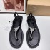 ZA summer new 2024 casual flat sandals diamond rhinestone chain decoration flip flops small fragrant style outdoor shoes