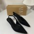 ZA2024 Autumn New High Heels Pointed Black Beads Middle Heels Thin Heels Women's Sandals Small Fragrant Style Women's Shoes