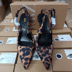 ZA women's shoes 2024 autumn new women's shoes toe pointed leopard print back empty strap high heels slim heels women's shoes