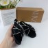 ZA Women's Shoes 2024 Summer New Product Women's Shoes Black Flat Butterfly Knot with Water Diamond Chain One Word Women's Shoes Fairy Style