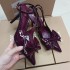 ZA2024 Autumn New Wine Red Bow Decoration High Heels Women's Pointed Hollow Back Mixed Strap Fine Heels Sandals