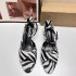 ZA Autumn 2024 New Product Round Headed Open toed Hollow Zebra Pattern High Heels with Rear Buckle Buckle Strap Sandals for Women