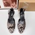 ZA New Product 2024 Summer Fashion Leopard Pattern Open Toe Thin Heel Short Heel Strap Women's Shoes Fish Mouth Strap Women's Sandals